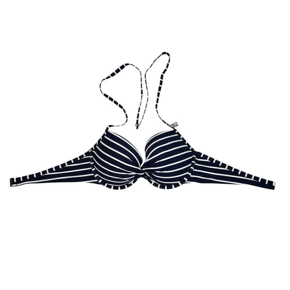 Aerie Perkier Pushup Bikini Top 36C Navy White Stripe NEW